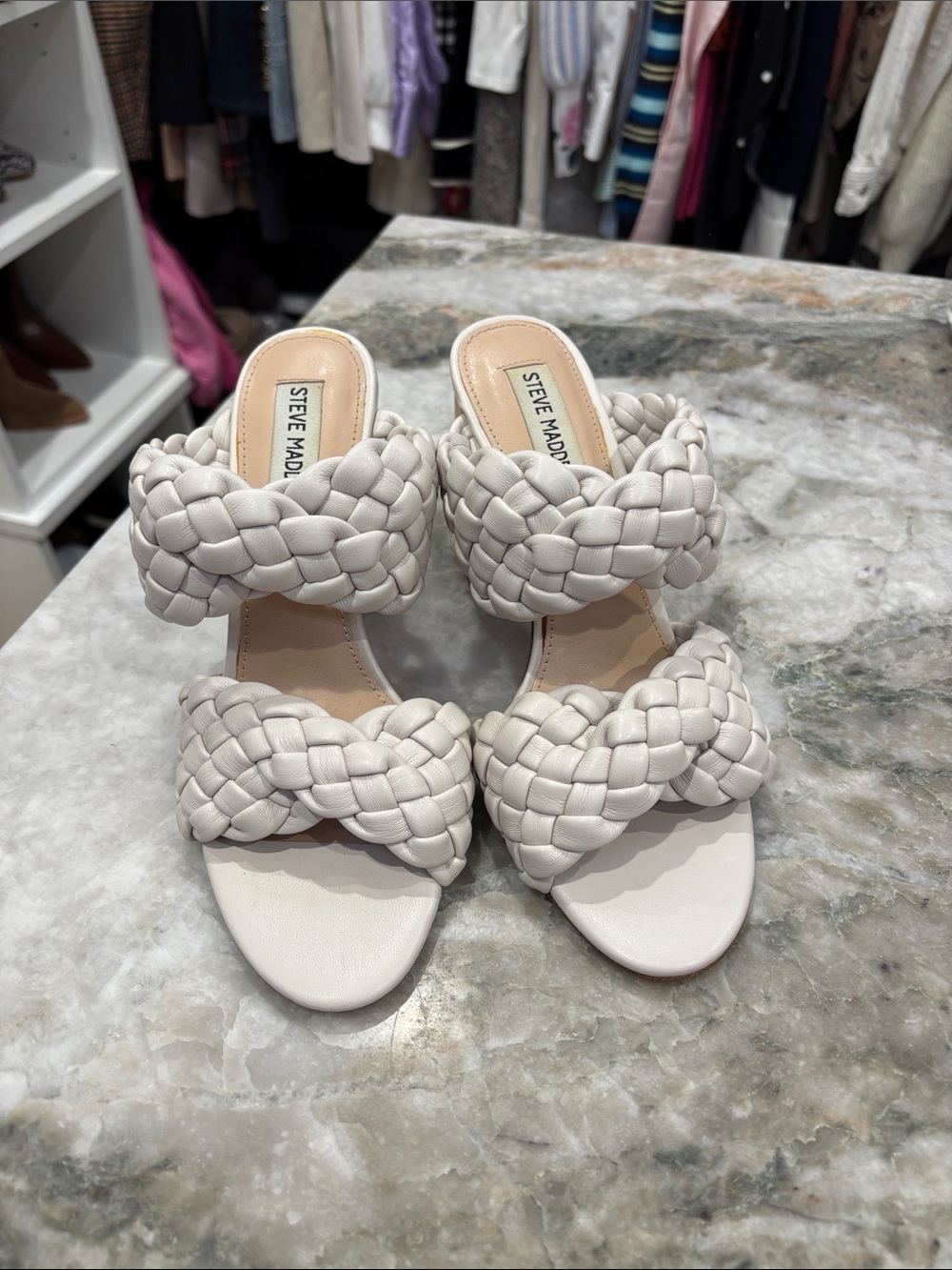 Steve Madden Braided Double-Strap Ivory Heeled Slides